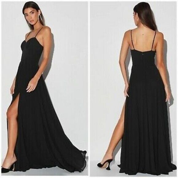 Lulu's Dress Cause for Commotion Black Pleated Bustier Maxi Dress Small - Picture 3 of 7